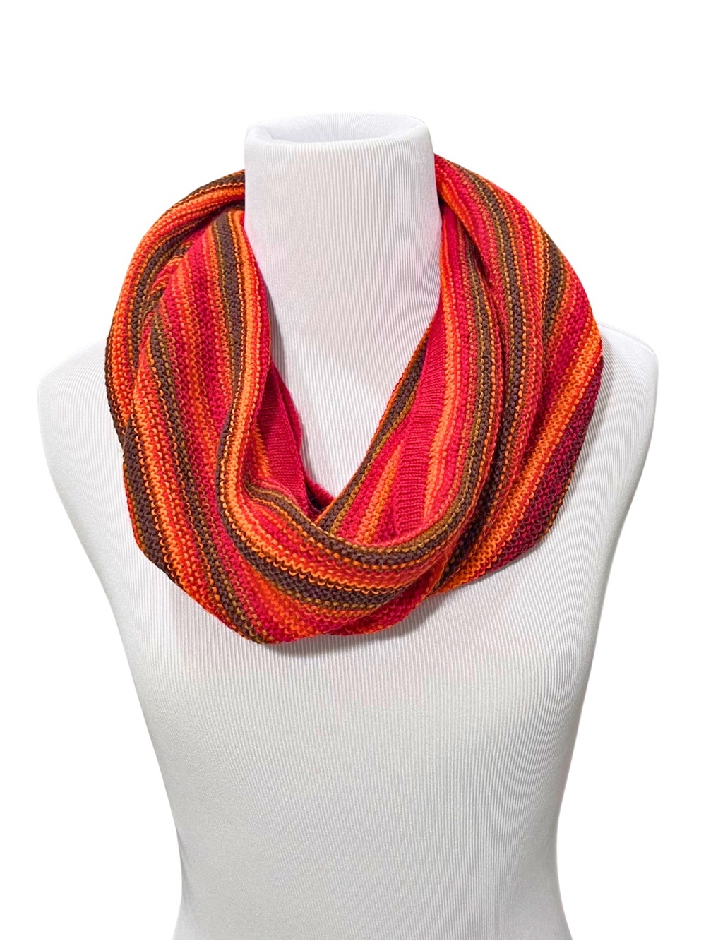 KUNA | Pure Baby Alpaca Knit Stripe Infinity Scarf in Bold Red, Brown & Orange